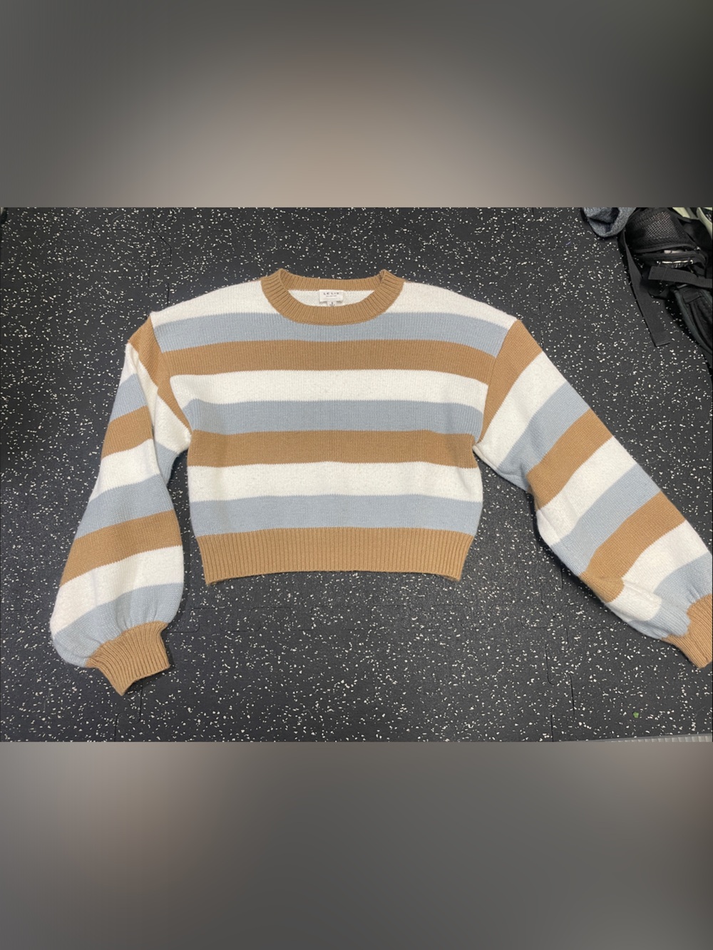 Le Lis Striped Crewneck Sweater in Camel, Light Blue & Cream